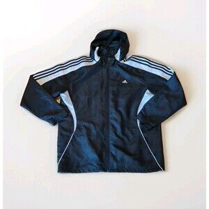 Adidas Glanz Windbreaker Jacket Mens XL Black White Vintage 3 Stripes Hood